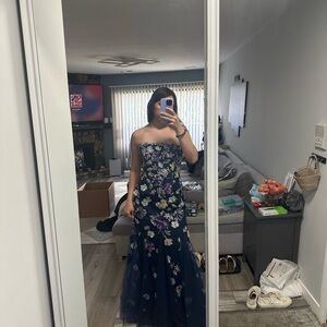 Marchesa Navy and Purple Strapless Gown